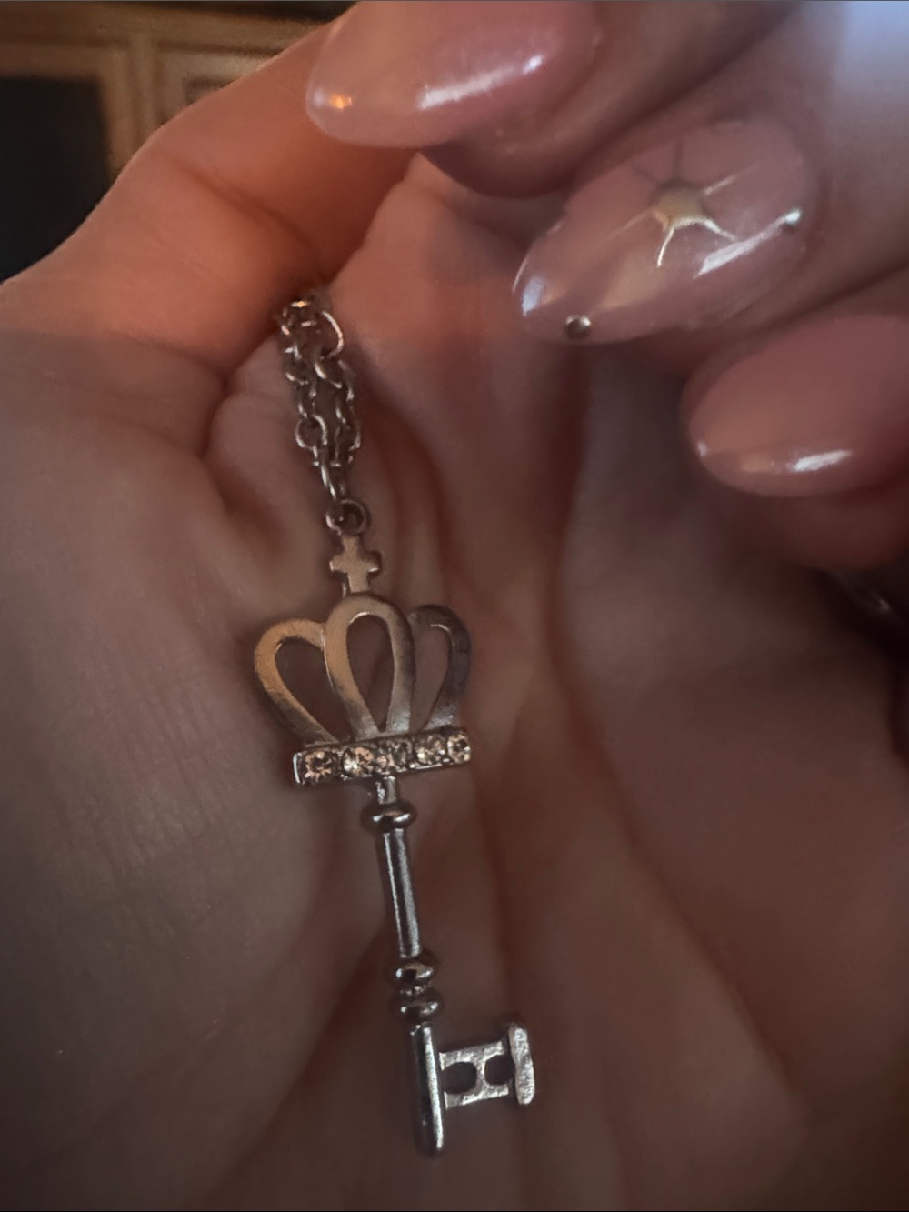 Silver Crown Key Pendant Necklace - Women's Jewelry
